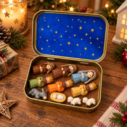 (🎁Last Day 49% OFF)✝️Mini Nativity Scene Keepsake Tin — Pocket-Sized Christmas Holy Family Set