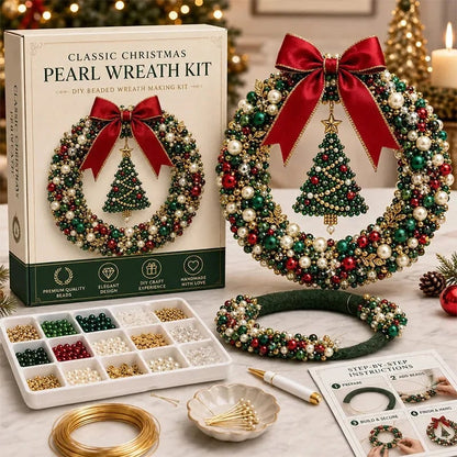 (🎁Last Day 49% OFF)🎄✨DIY Christmas Pearl Beaded Wreath Kit🌸