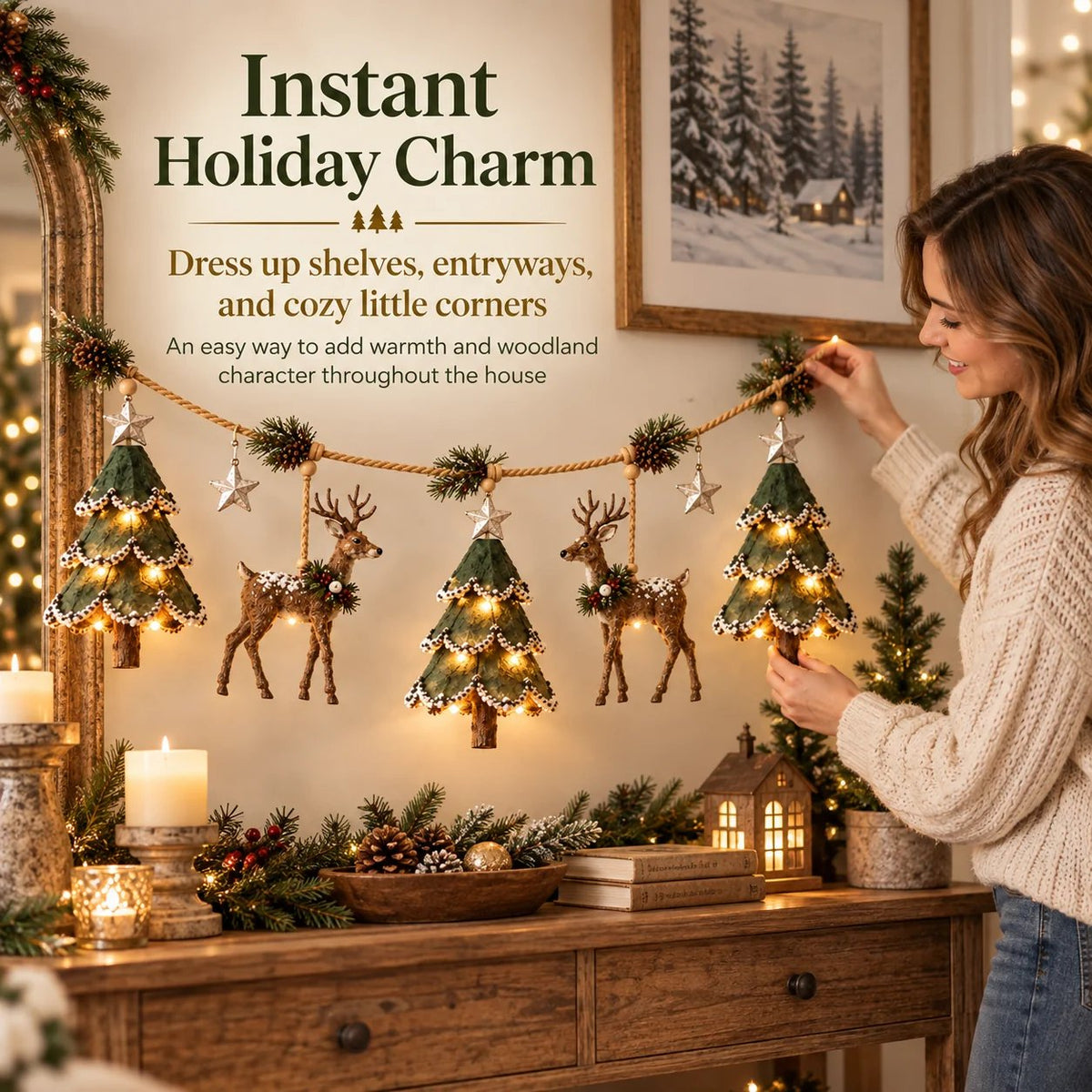 ⏰ LAST DAY 49% OFF - 🎄Lighted Woodland Christmas Garland🦌