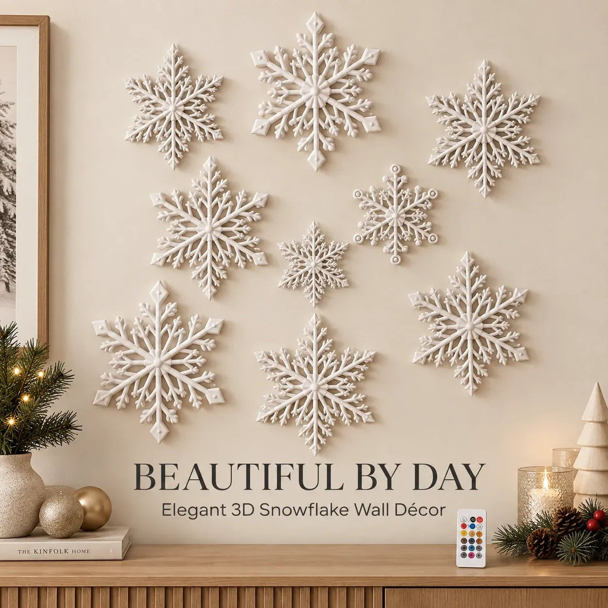 ❄️ LED Snowflake Wall Lights | 🎄3D Christmas Snowflake Decor with blue-white lighting, remote control & magical indoor holiday atmosphere ✨