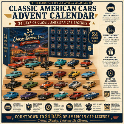🎁Last Day 49% OFF - ✨24 Days of Classic American Cars Advent Calendar – 24 Vintage Ride Collectibles for Car Lovers🚗