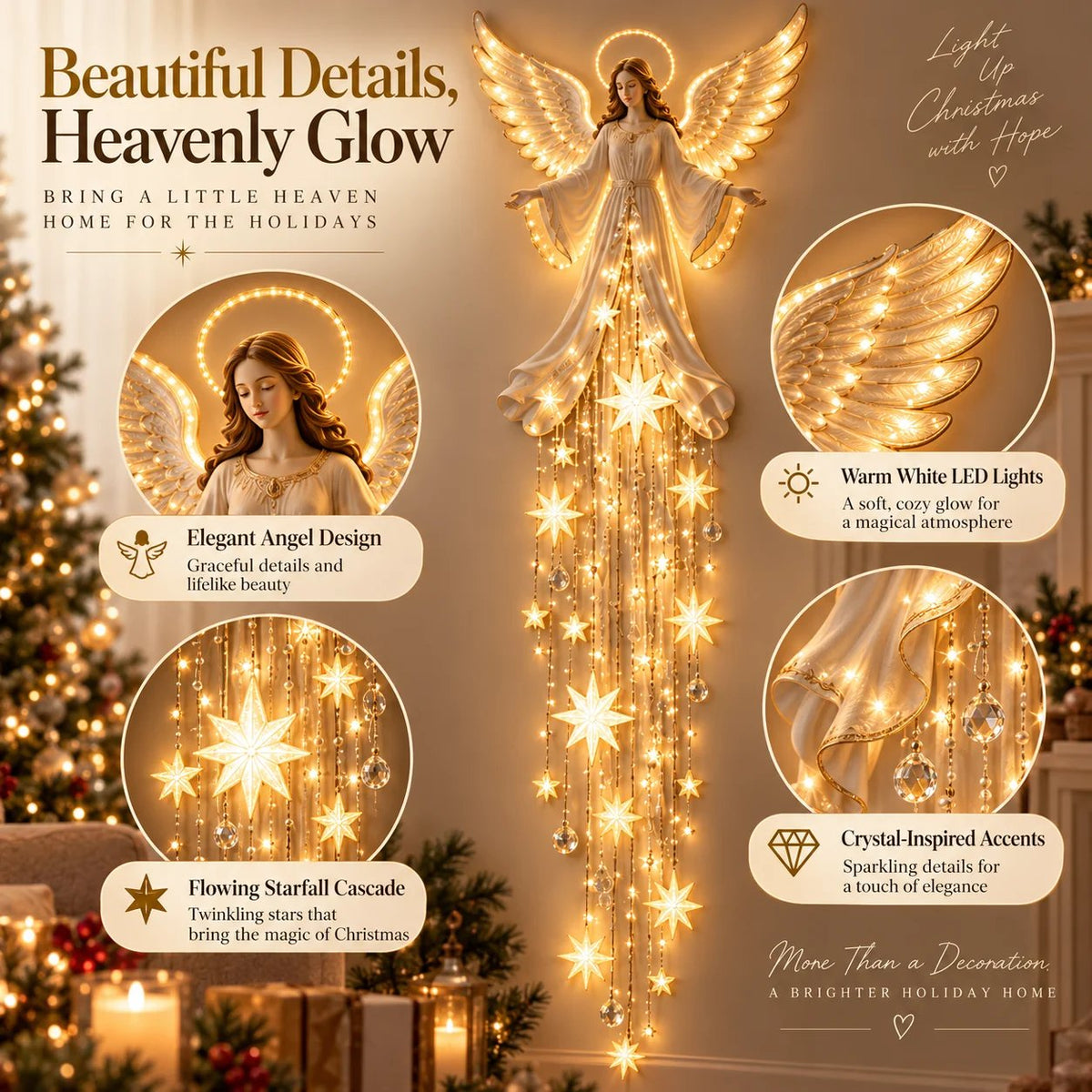 🎁Last Day 49% OFF - ✨Guardian Angel Starfall Cascade™ – Lighted Faith & Blessing Christmas Wall Decor✨